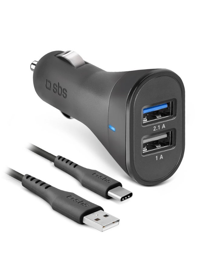اس بي اس إس بي إس طقم شاحن سيارة بقوة 10 وات مع مخرجين USB بقوة 2.1 أمبير و1 أمبير، شحن ذكي، كابل للشحن ونقل البيانات من النوع C - Image 1